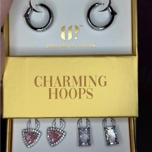 BP Silver and Pink Heart Earrings Set